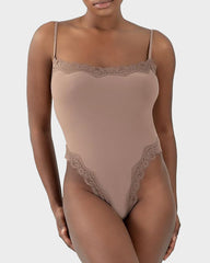 Lace Trim Sculpting Thong Bodysuit