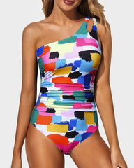 One Shoulder Ruched One Piece Swimsuit