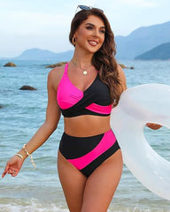 Color-Block Crisscross Laced Back Bikini Set