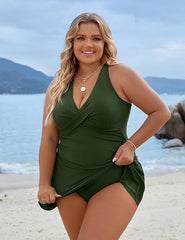 SheCurve® Plus Size One Piece Swim Dress Swimsuit Tummy Control Bathing Suits