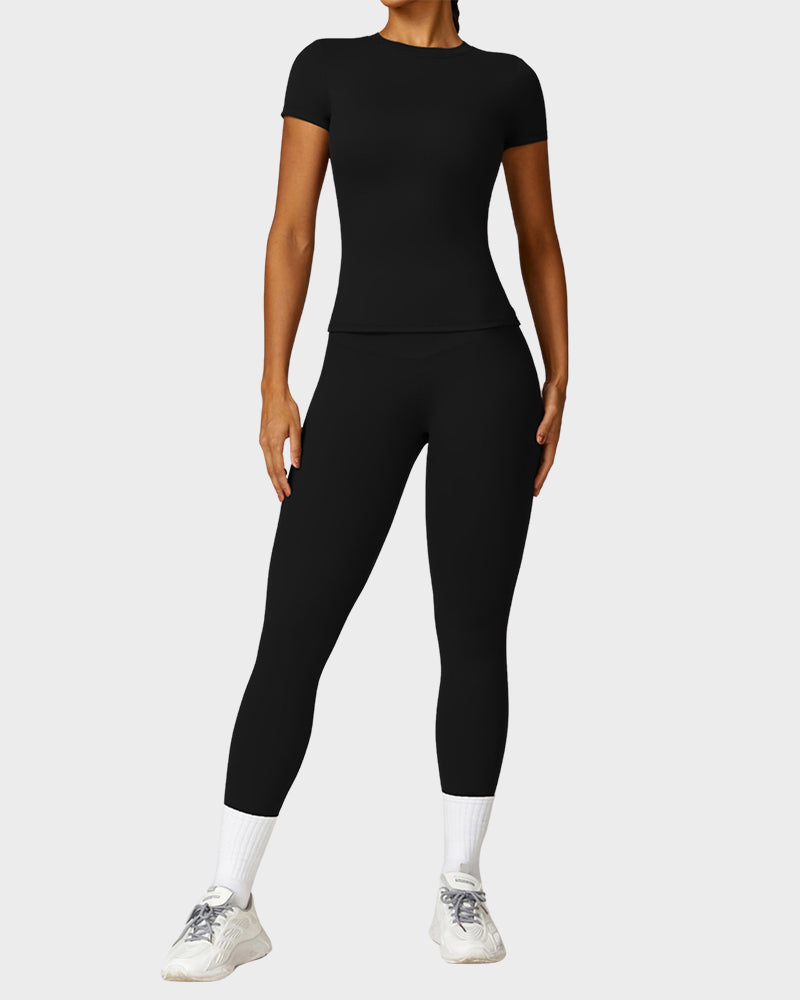 SheCurve®Round Neck Active Tee & High Waist Tracksuit Leggings (Set)