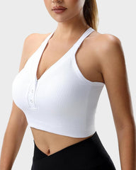 Ribbed Knit Button-Front Racer-Back Tank Top