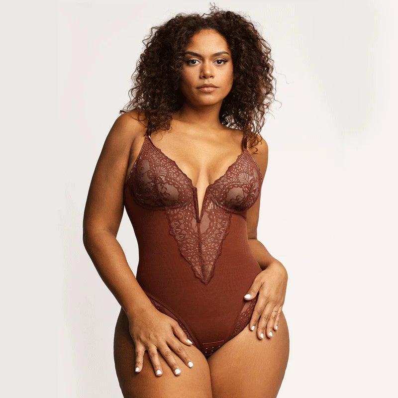 Shecurve® Lace Deep-V Neck Bodysuits