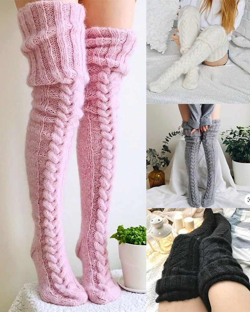Warm Cable Knit Over Knee Socks