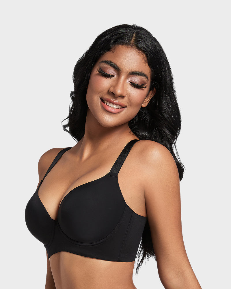 SheCurve®Back Smoothing Push-Up Plunge Bra - Black