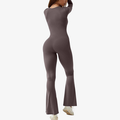 Square Neck Long Sleeve Flared Jumpsuit