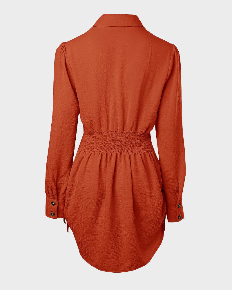 Shecurve Long Sleeve Button Down Shirt Dress Lightweight Casual Outfit with Relaxed Style and Adjustable Waist | orange red | L Shecurve Long Sleeve Button Down Shirt Dress Lightweight Casual Outfit with Relaxed Style and Adjustable Waist | orange red | L