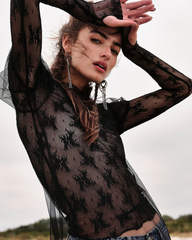 Long Sleeve See Through Lace Mesh Layering Top