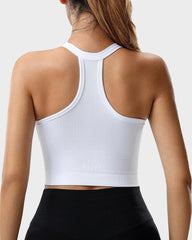 Ribbed Knit Button-Front Racer-Back Tank Top