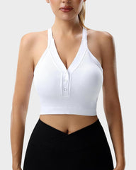 Ribbed Knit Button-Front Racer-Back Tank Top