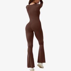 Square Neck Long Sleeve Flared Jumpsuit