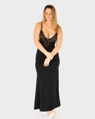 Deep-V Lace High-Slit Maxi Dress with Built-In Shapewear