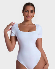 SheCurve® Square Neck Short Sleeve Snatching Bodysuit