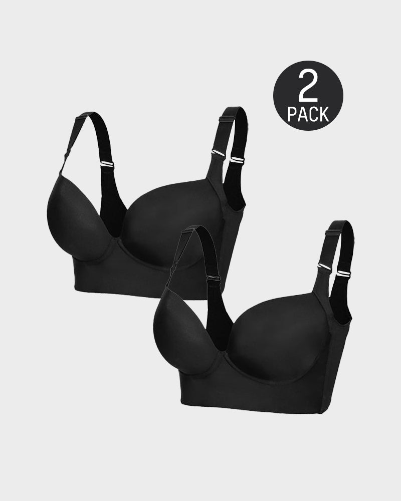 SheCurve® Push-Up Back Smoothing Bra - Black+Beige (2 PACK）