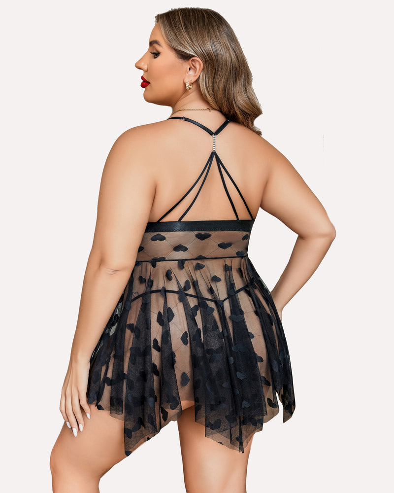 she curve night dress MuseNap CURVE Plus Size Square Neck Bow Embellished Pajama Night Dress, Moo Moo