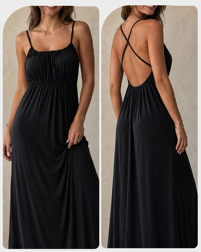 Backless Drawstring Maxi Cami Dress