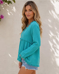 Boho Fringe V-Neck Long-Sleeve Babydoll Blouse