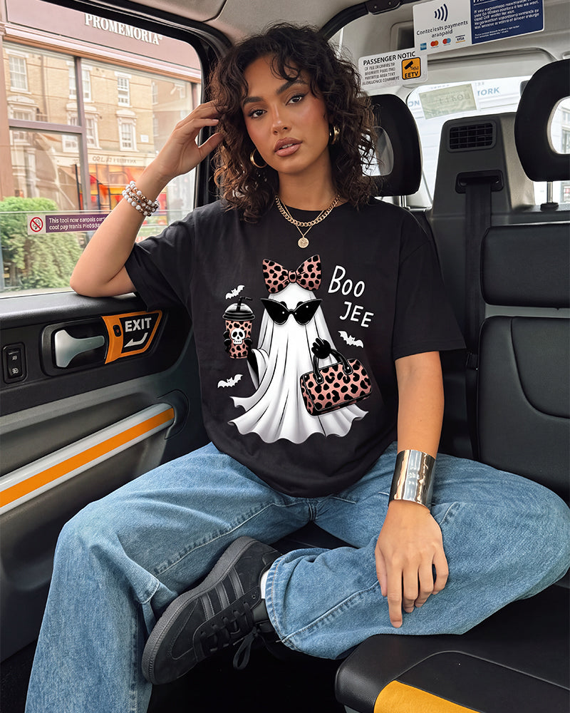 Boo-Jee Leopard Ghost Graphic T-Shirt