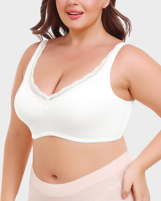 SheCurve®Full Coverage Lace Trim Minimizer Bra-white