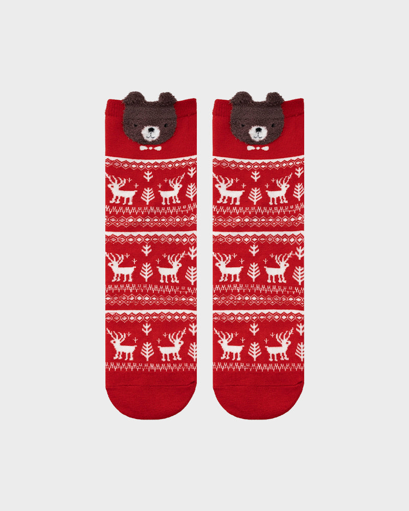 Christmas Cartoon Animal Print Comfort Socks (4 Pack)