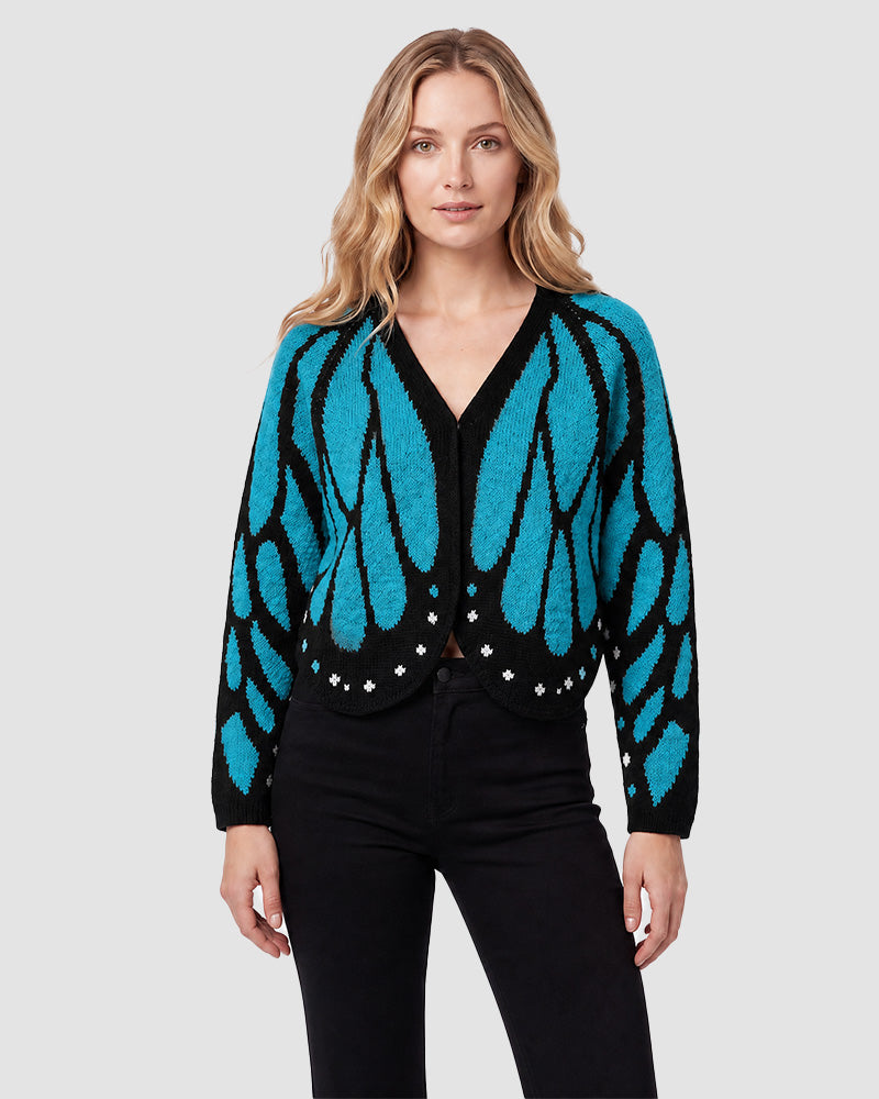 Butterfly-Wing Open-Front Knit Cardigan