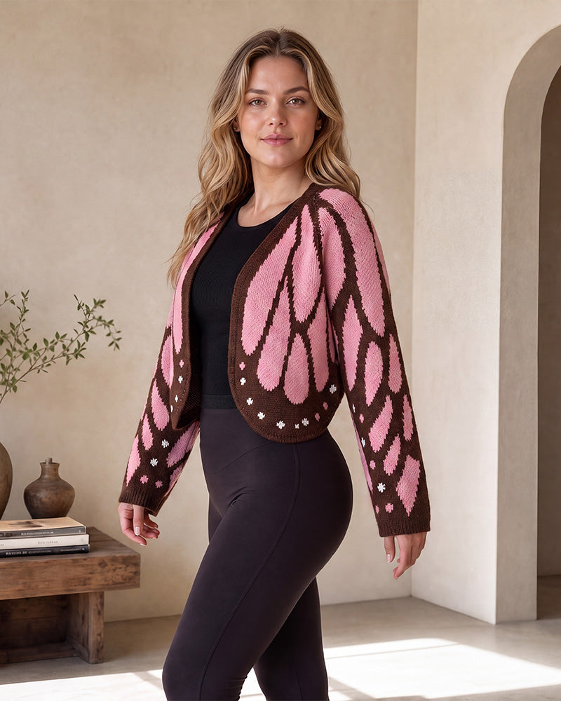 Butterfly-Wing Open-Front Knit Cardigan