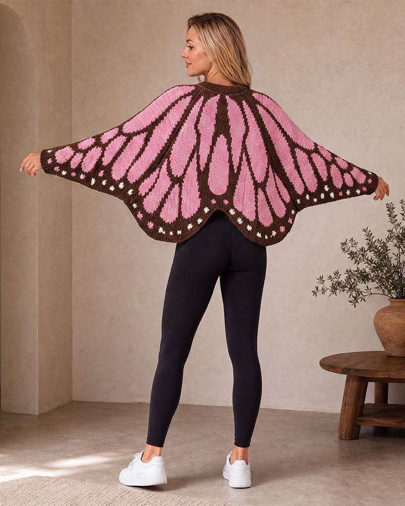 Butterfly-Wing Open-Front Knit Cardigan