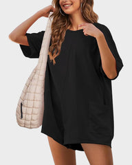 Casual One-Piece V-Back Romper with Pockets