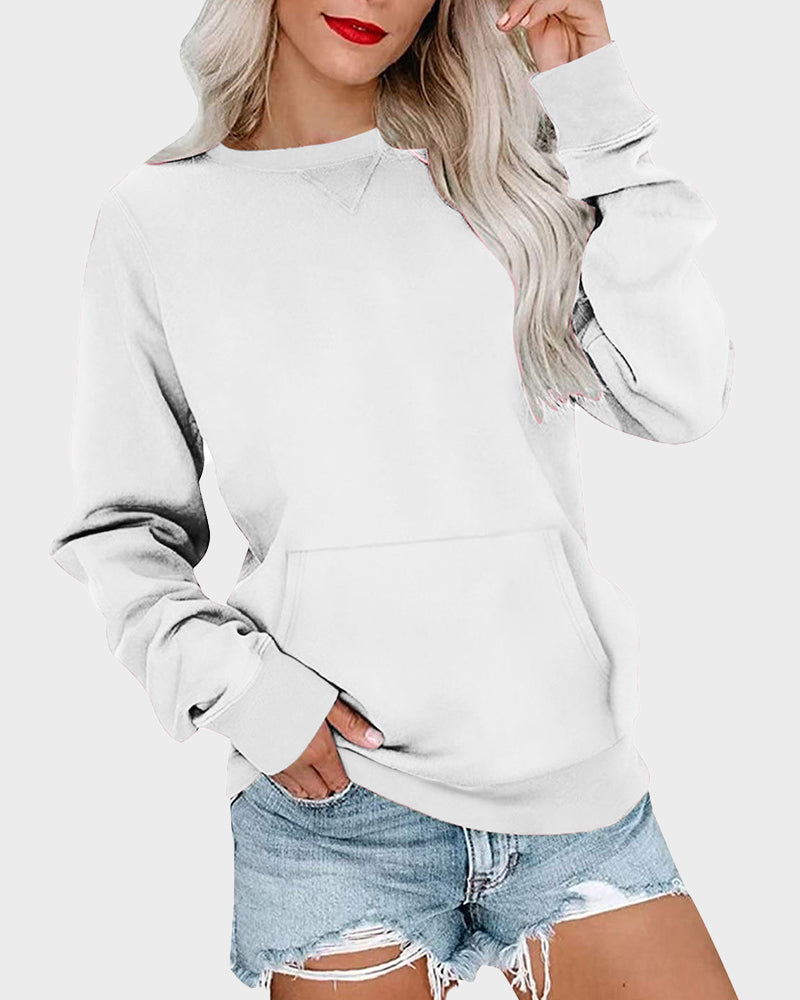 Casual Solid Color Crewneck Sweatshirt Pullover