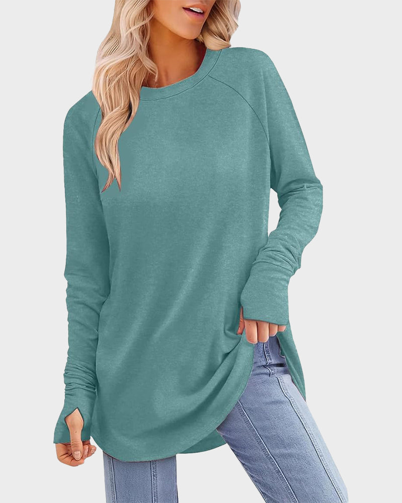 Casual Thumbhole Long Sleeve Top