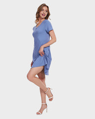 Casual V-Neck T-Shirt Dress with Pockets