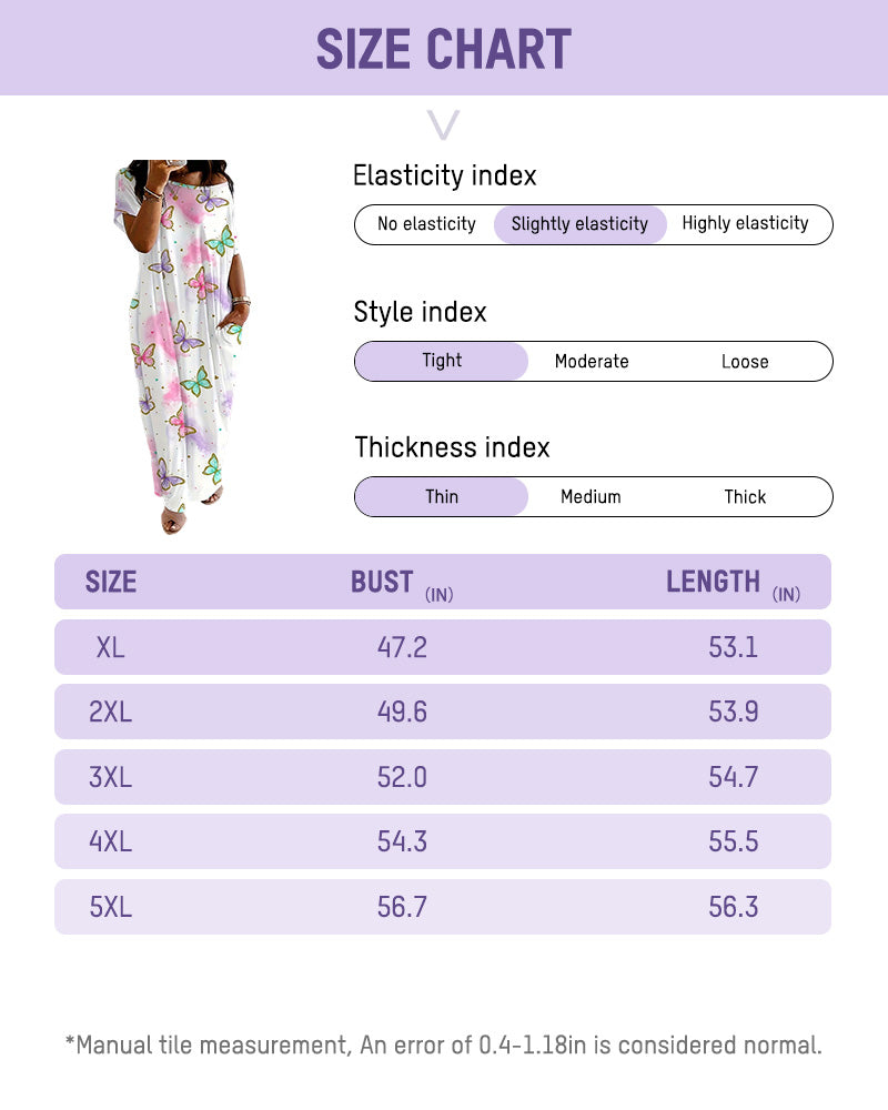 Casual Printed Short Sleeve Pocket Maxi Dress