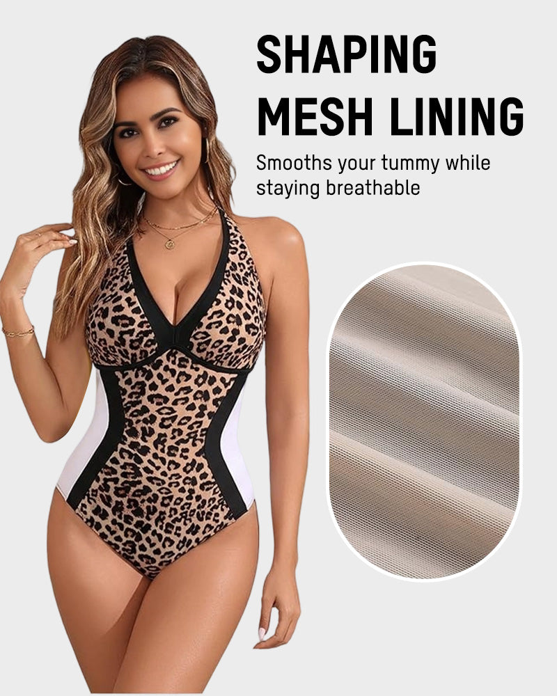 Color Block Tummy Control One-Piece Swimsuit