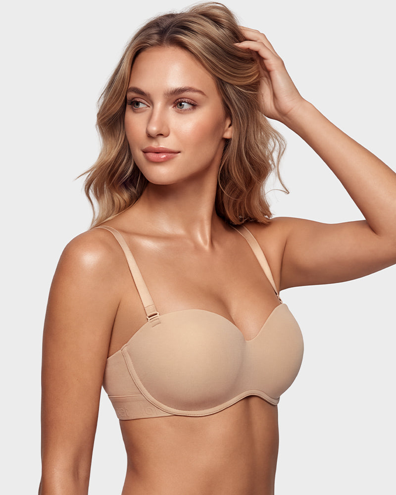 Convertible Strapless Half-Cup Wireless Push-Up Bra