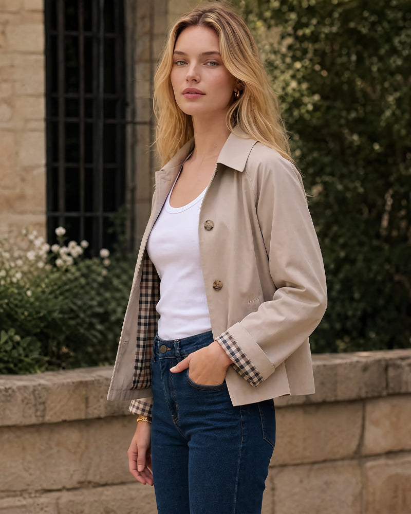 Cropped Water-Repellent Classic Trench Jacket