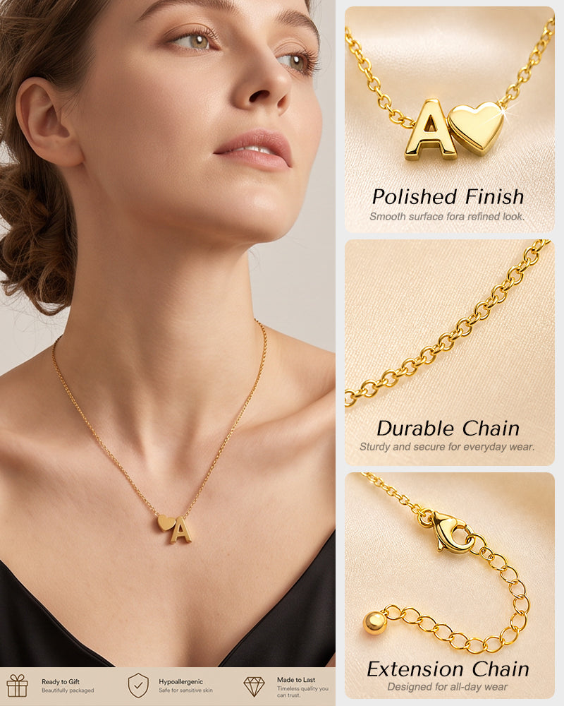 Dainty Heart Initial Necklace
