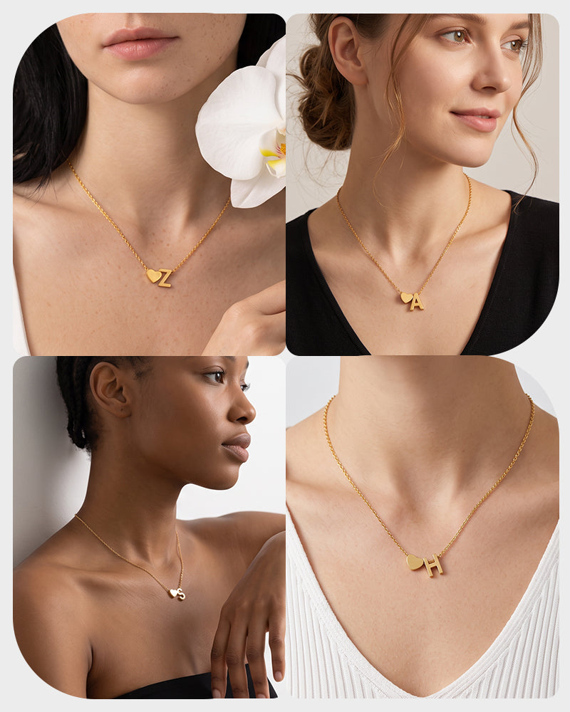 Dainty Heart Initial Necklace