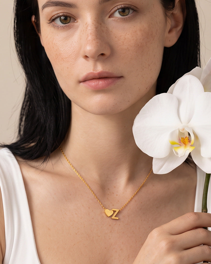 Dainty Heart Initial Necklace