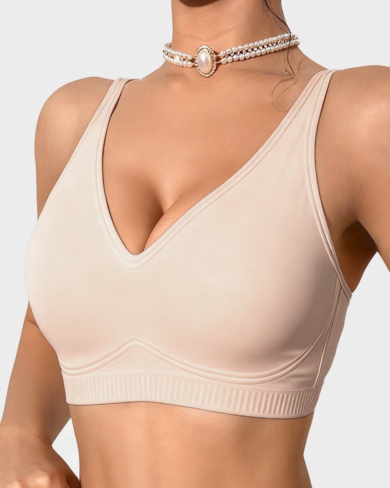Deep-V Velvet Trim Wireless Push-Up Bra