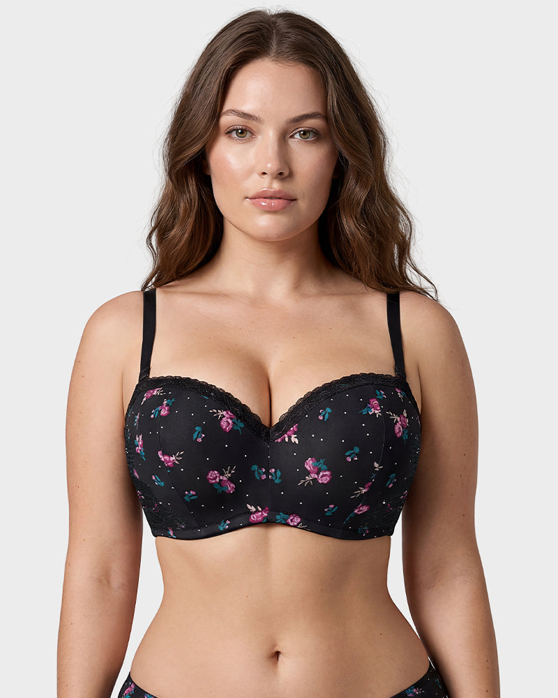 Deep V Lace Trim Full Coverage Push Up Bra