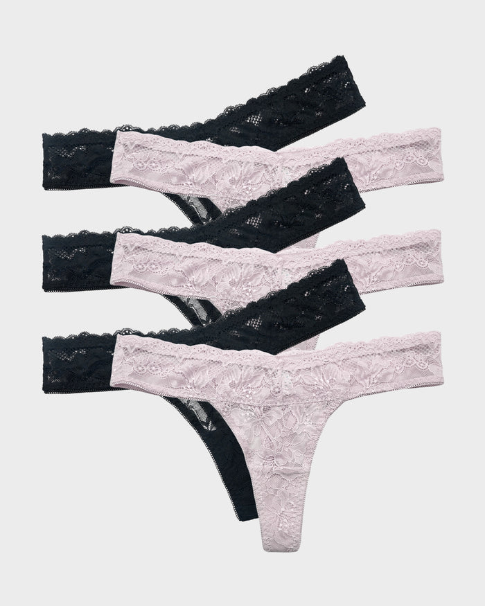 Elegant Comfort Floral Lace Thong (6 Pack)
