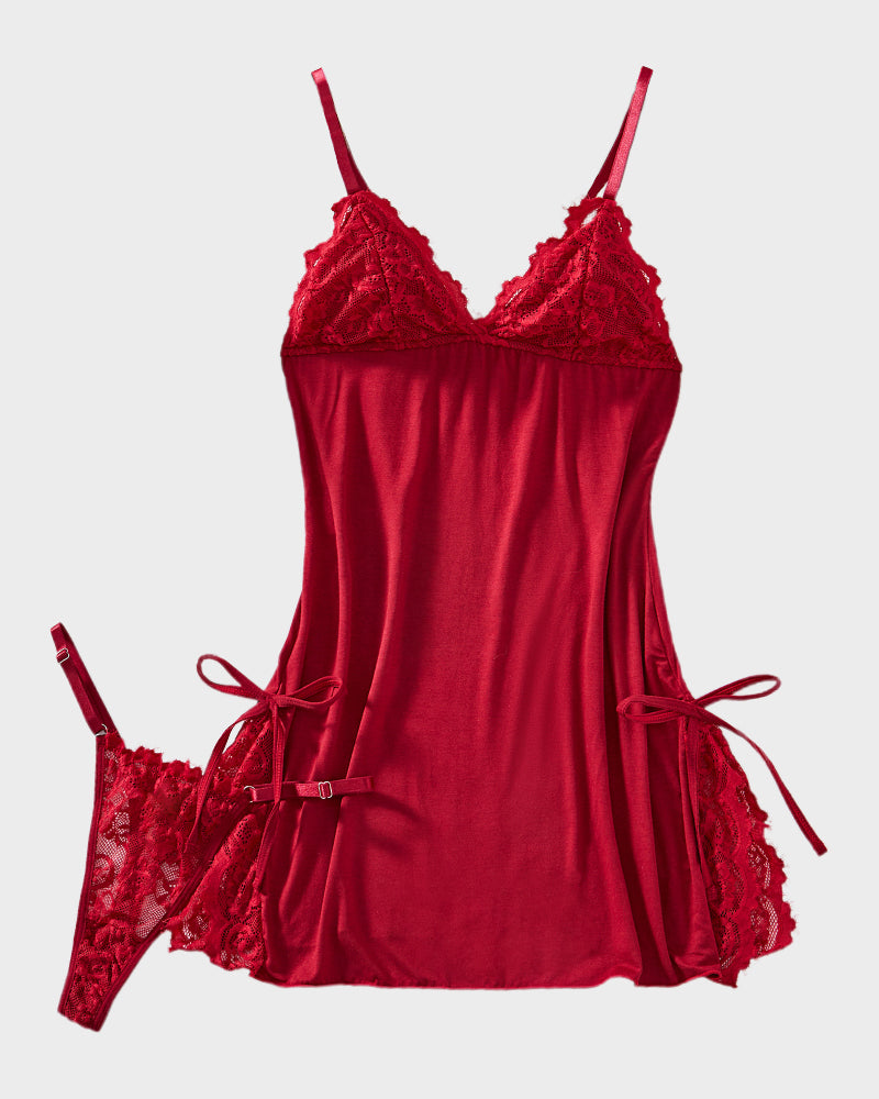 Flirty Sheer Lace Side Slit Babydoll Set