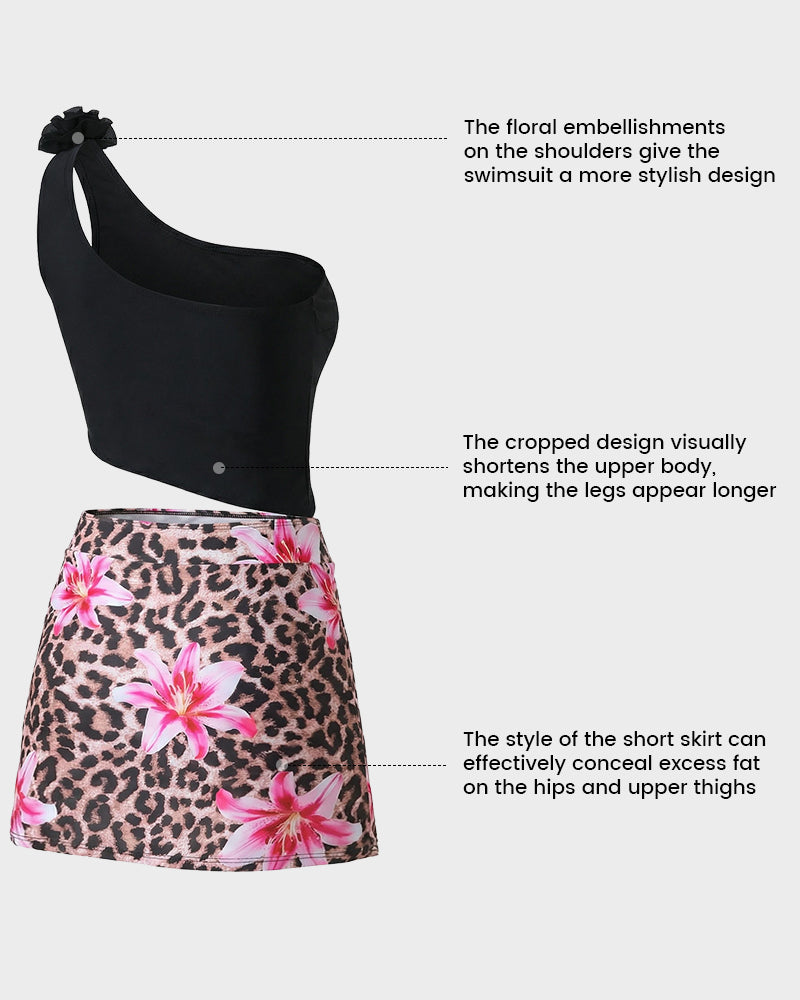 Floral One-Shoulder Cut-Out Swimdress