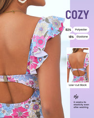 Floral Ruffle V-Neck Cutout One-Piece Swimsuit