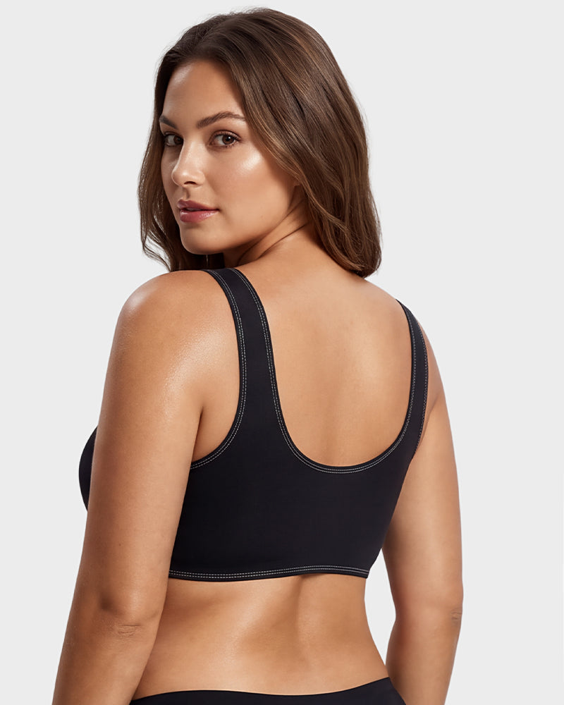 Front-Closure Square-Neck Breathable Minimizer Bra