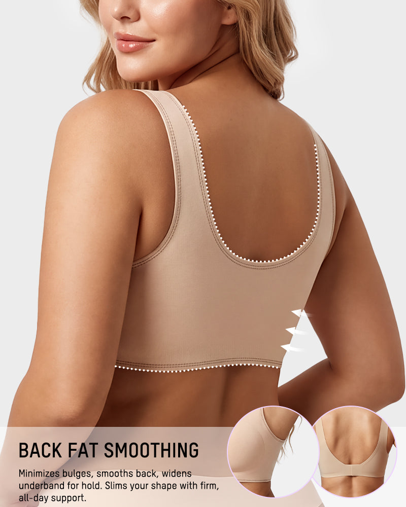 Front-Closure Square-Neck Breathable Minimizer Bra