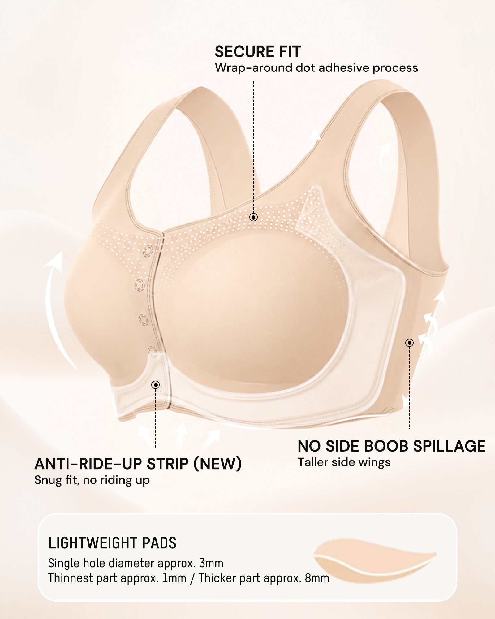 Front-Closure Square-Neck Breathable Minimizer Bra