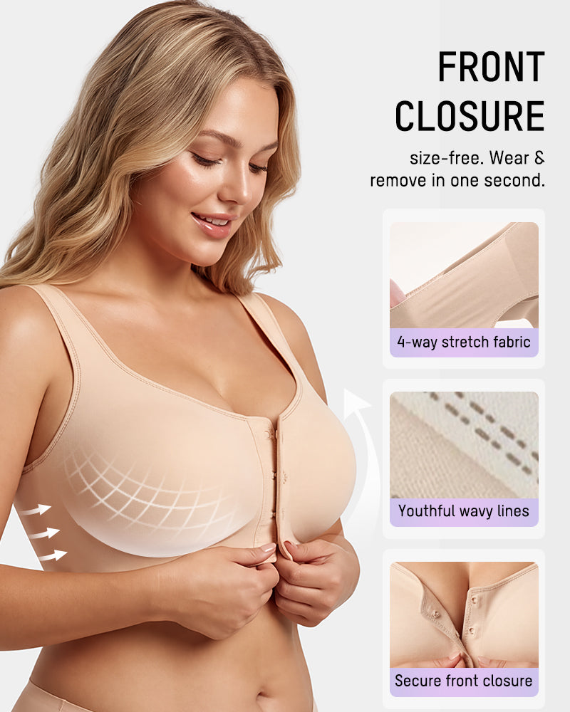 Front-Closure Square-Neck Breathable Minimizer Bra