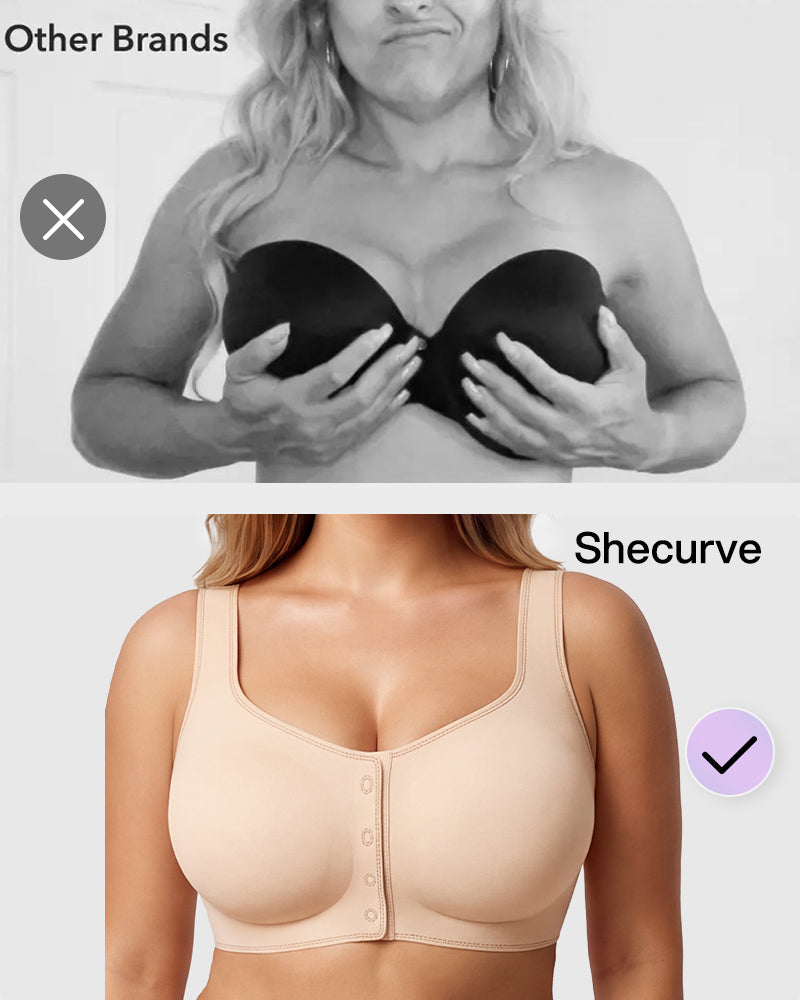 Front-Closure Square-Neck Breathable Minimizer Bra