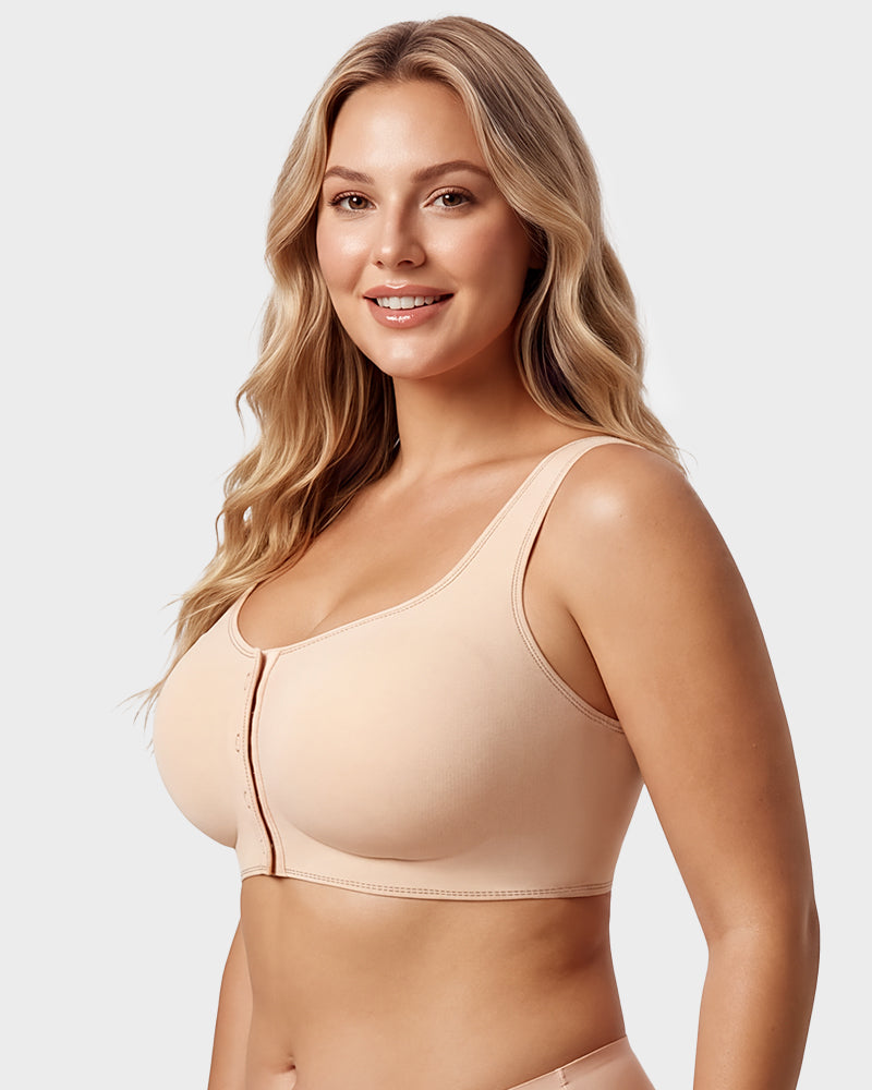 Front-Closure Square-Neck Breathable Minimizer Bra